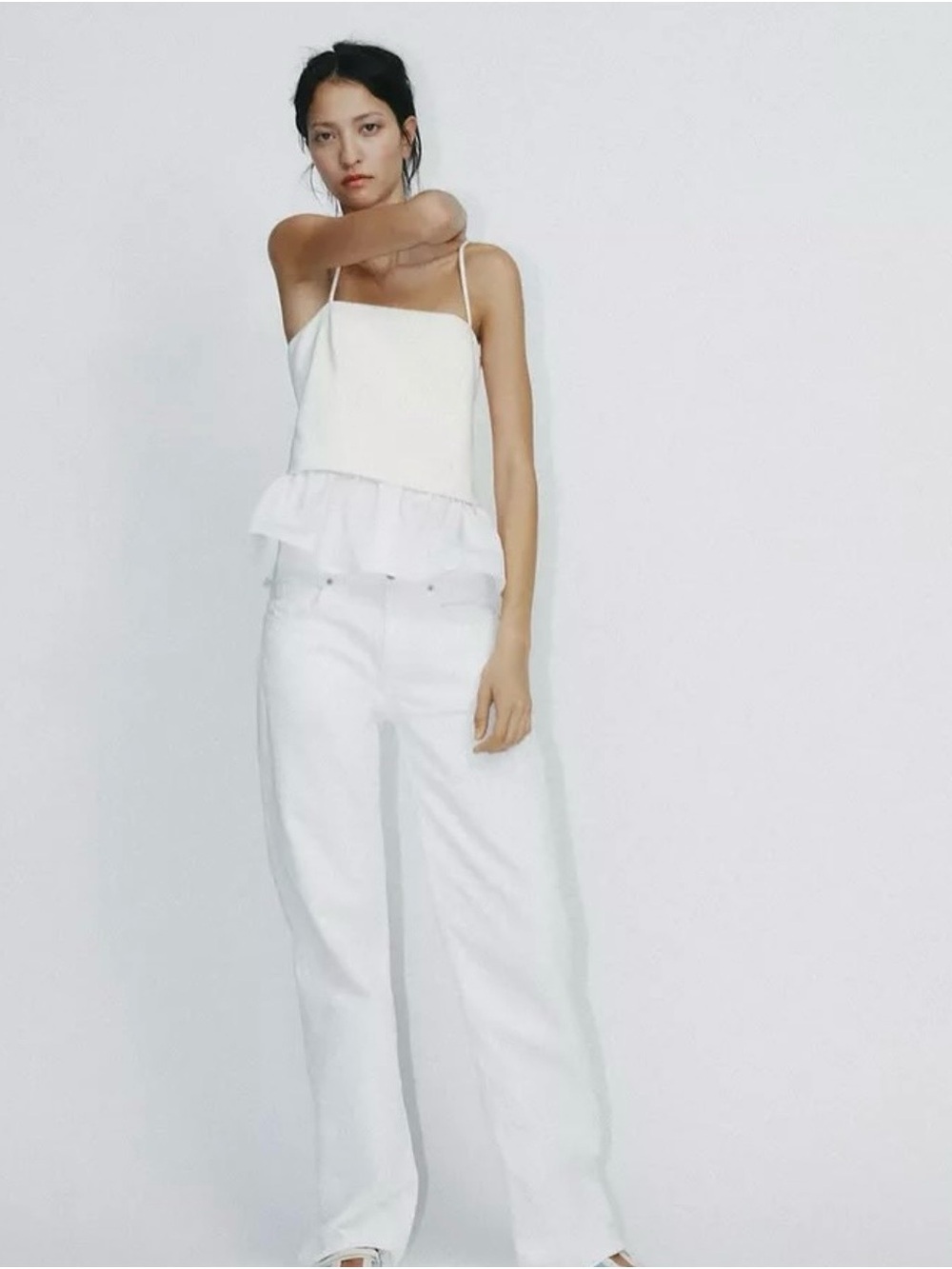 Zara Mixed Poplin Top with a structured white bustier bodice spaghetti straps - Picture 1 of 11